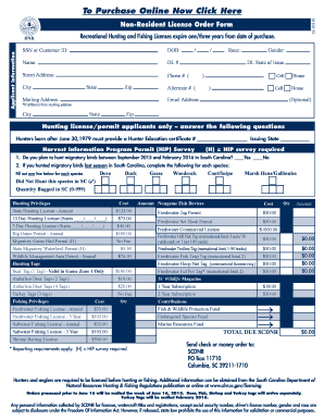 Non-Resident Hunting and Fishing License Order Form