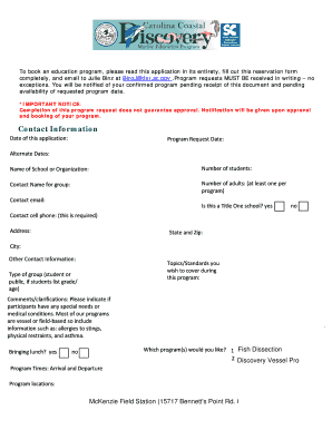 Carolina Coastal Discovery Program Request Form