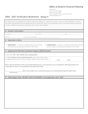 2016-2017 Verification Worksheet - Group 4