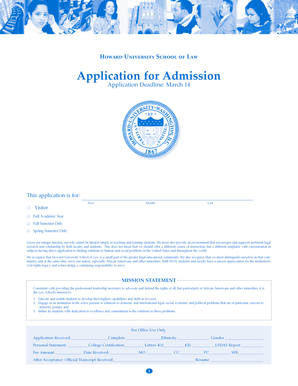 Howard University School of Law Application for Admission