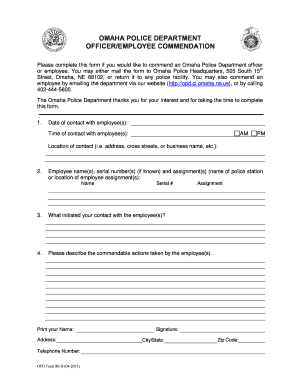 Omaha Police Department Commendation Form