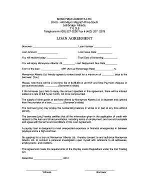 Moneymax Alberta Loan Agreement