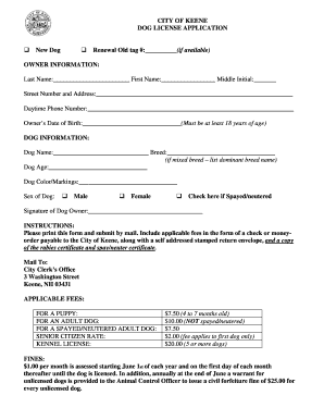 City of Keene Dog License Application