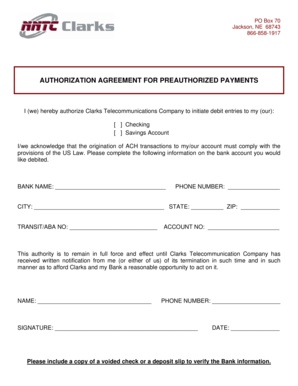 Authorization Agreement for Preauthorized Payments