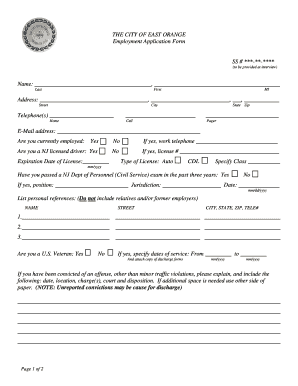 City of East Orange Employment Application Form