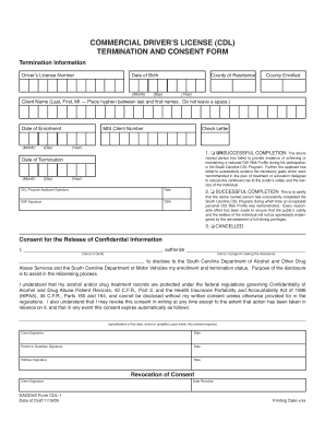 South Carolina CDL Termination and Consent Form