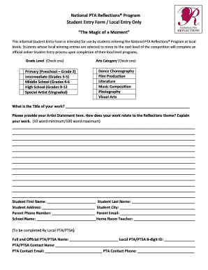 National PTA Reflections Program Student Entry Form