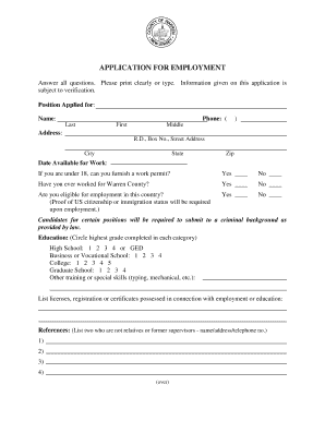 Warren County Employment Application