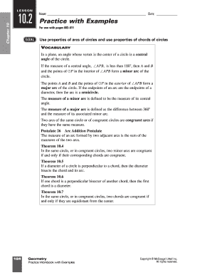 Geometry Lesson 10.2 Practice Workbook