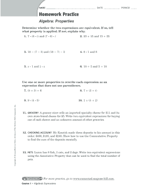 Algebra Properties Homework Practice