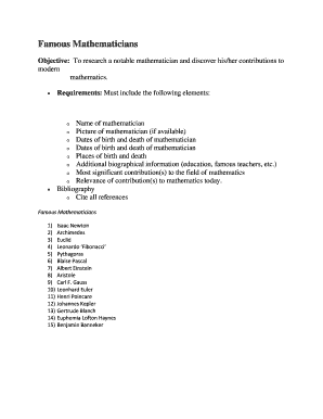 Famous Mathematicians Research Organizer