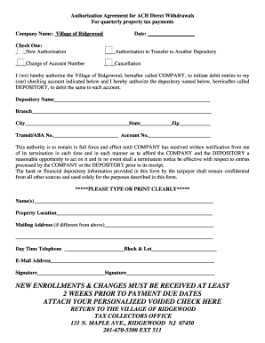 ACH Direct Withdrawal Authorization Agreement