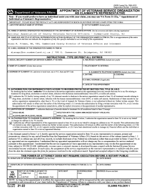 Appointment of Veterans Service Organization as Claimant's Representative