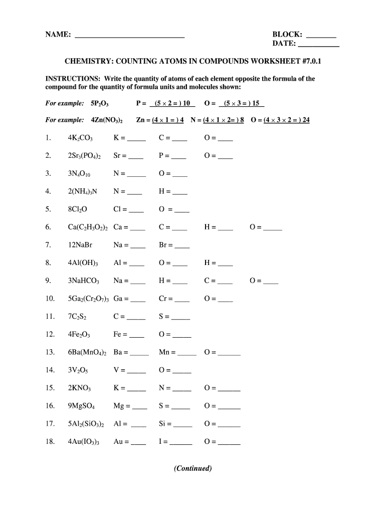 Chemistry: Counting Atoms in Compounds Worksheet #221.221.21 - Fill and Throughout How To Count Atoms Worksheet