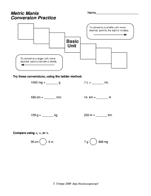 Metric Mania Conversion Worksheet