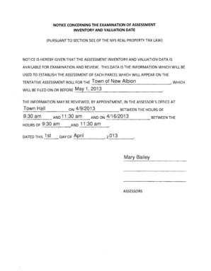 Notice of Assessment Inventory and Valuation Data