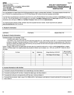 2016-2017 FAFSA Verification Form