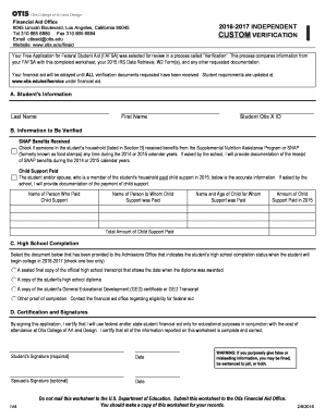 2016-2017 Independent Verification Worksheet