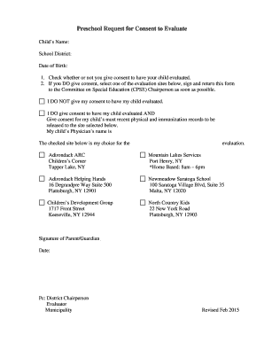 Preschool Request for Consent to Evaluate
