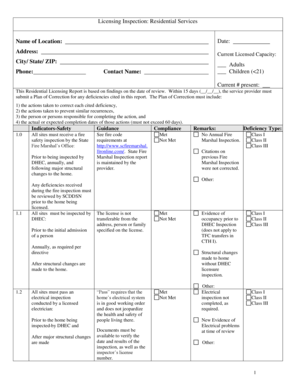 Residential Licensing Inspection Report