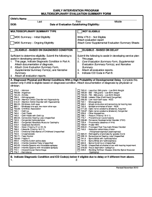 Early Intervention Program Multidisciplinary Evaluation Summary Form