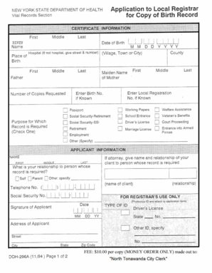New York Birth Record Application