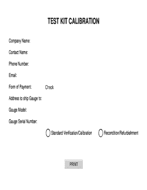 Test Kit Calibration Form