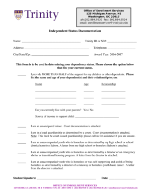 Independent Status Documentation Form