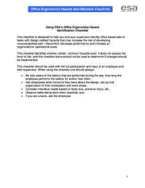 Office Ergonomics Hazard Identification Checklist