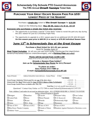 Great Escape Ticket Sale Order Form