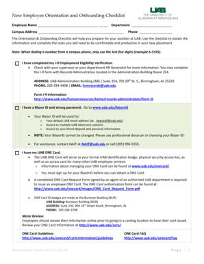UAB New Employee Onboarding Checklist
