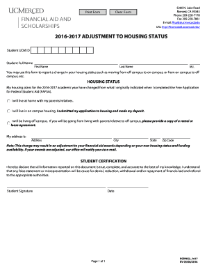 Adjustment to Housing Status Form