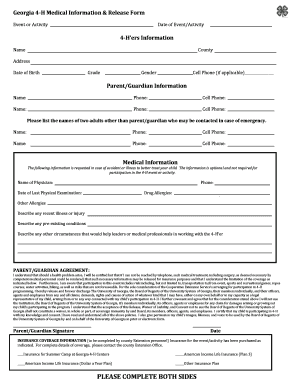 Georgia 4-H Medical Information & Release Form