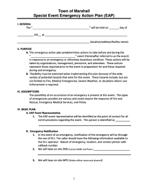 Town of Marshall Special Event Emergency Action Plan EAP - townofmarshall