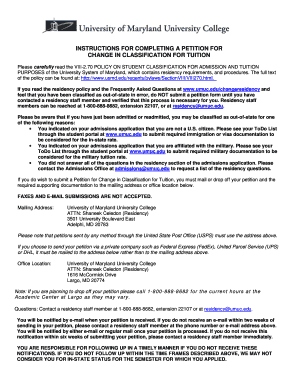 University System of Maryland Petition for Change in Classification for Tuition