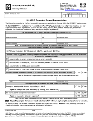 2016-2017 Dependent Support Documentation