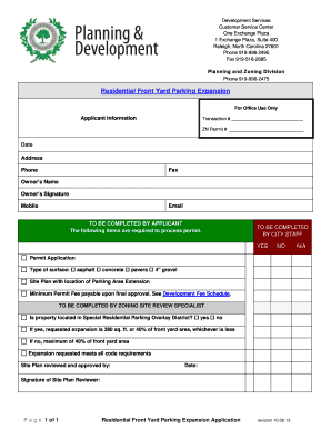 Residential Front Yard Parking Expansion Application