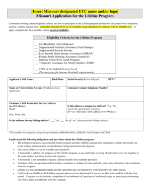 Missouri Lifeline Program Application