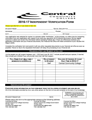 2016-17 Independent Verification Form