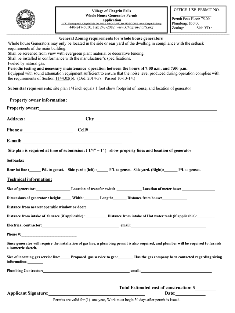 Fillable Online General Zoning requirements for whole house generators