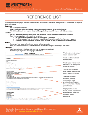 Professional Reference List Template