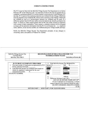 Bellville Village W-3 Tax Form
