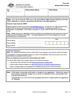 Form 497 Student Pilot Licence Application
