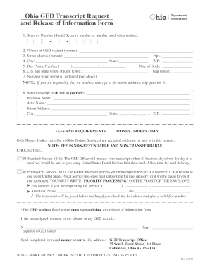 Ohio GED Transcript Request Form