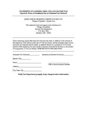 Gambier Ohio Village Income Tax Quarterly Notice