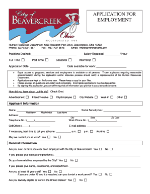 City of Beavercreek Employment Application