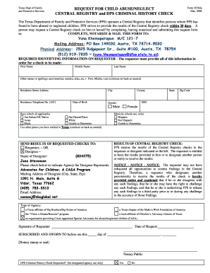 Texas Child Abuse/Neglect Central Registry Request Form