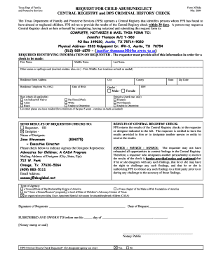 Texas Child Abuse/Neglect Central Registry Request Form