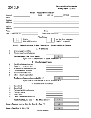 Newark City Income Tax Return 2015