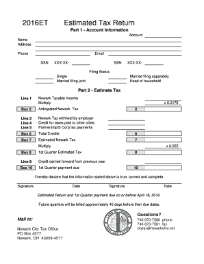 2016 Newark Estimated Tax Return